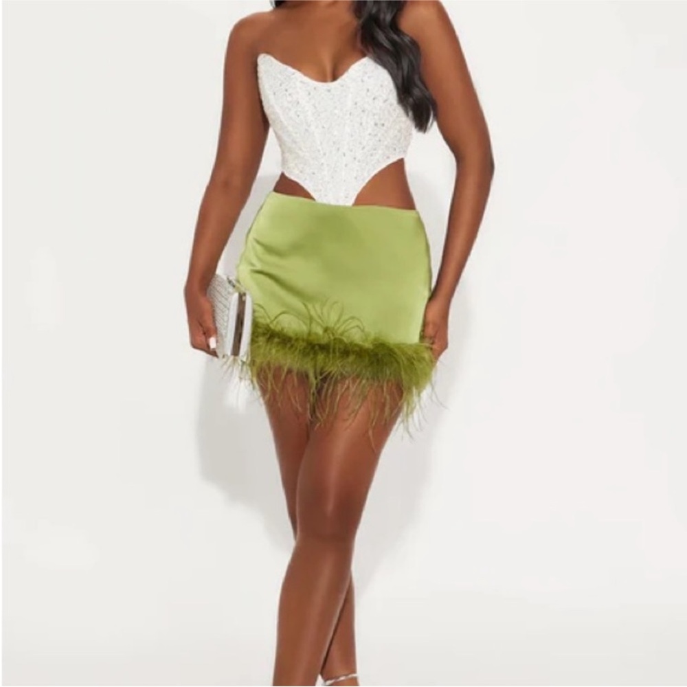 Fashion Nova Lime Feather Mini Skirt